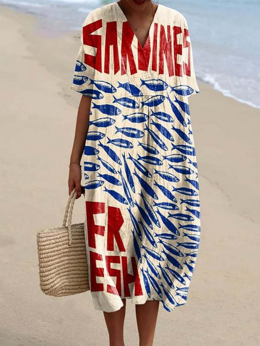 Kasandra - Fließendes Kleid mit maritimem Muster