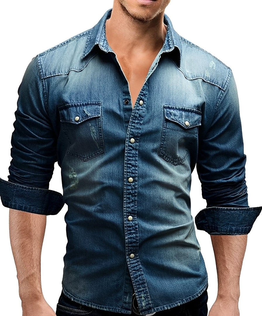 Arjun - Herren-Jeanshemd - Lässiges Langarm