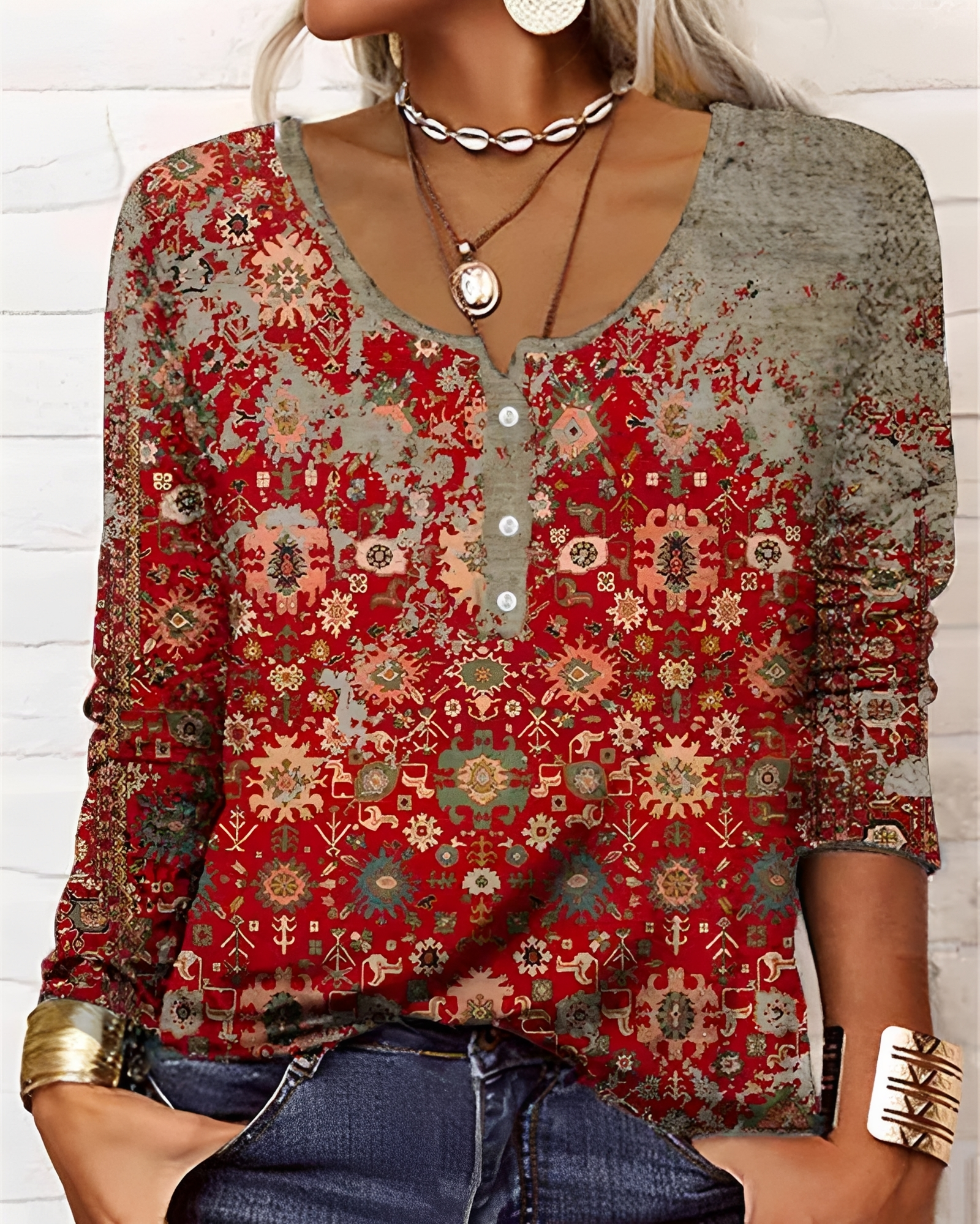 Alejandra - Modische Halbknopf-Bluse