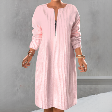 Marion - Stilvolles Langarm-Zip-Kleid