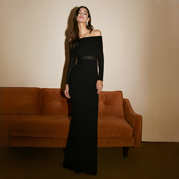 Ermanda - Stilvolles langes Kleid mit schulterfreiem Design