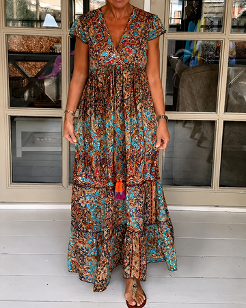 Calneshia - Schickes Maxikleid mit V-Ausschnitt