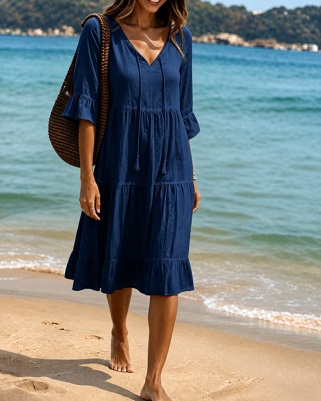 Lorraine - Stilvolles Midikleid mit V-förmigem Ausschnitt