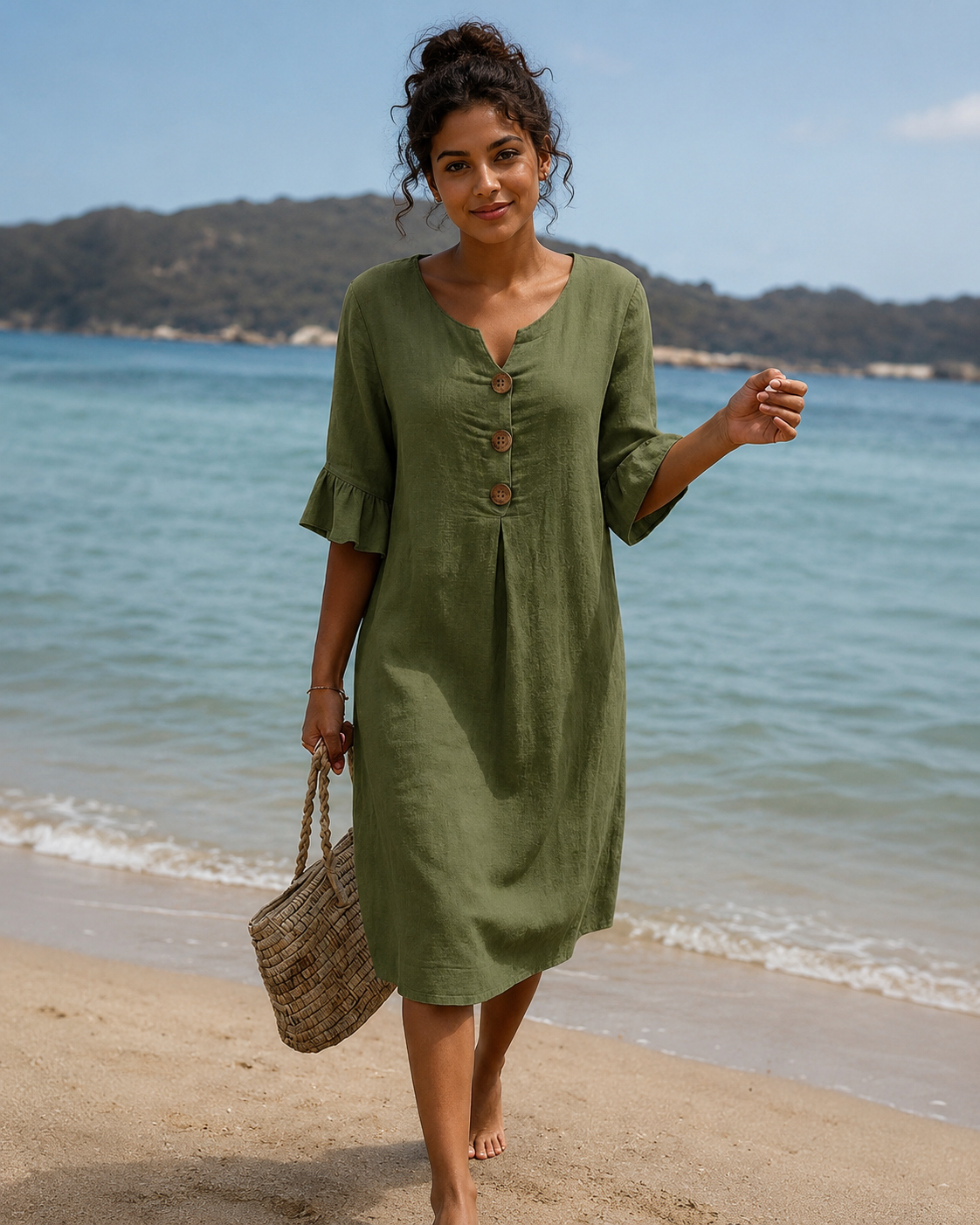 Éliane - Schickes Kleid mit V-Ausschnitt und Knopfdetails
