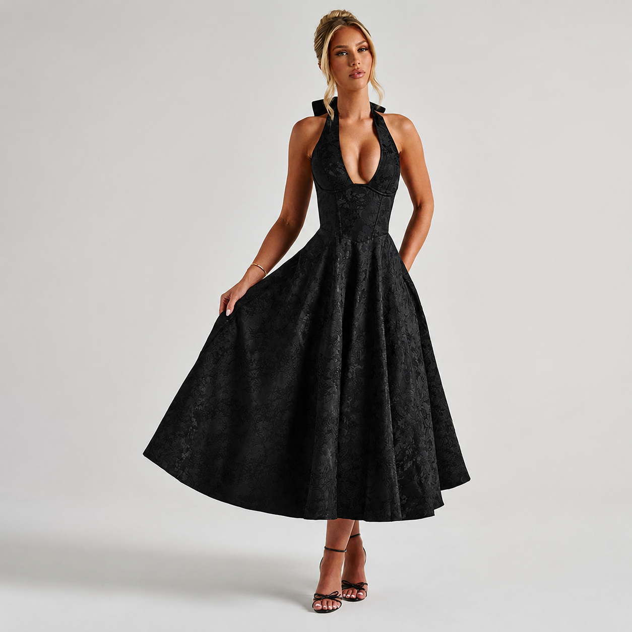 Dahlia - Elegant ärmelloses Kleid mit V-Ausschnitt und Neckholder