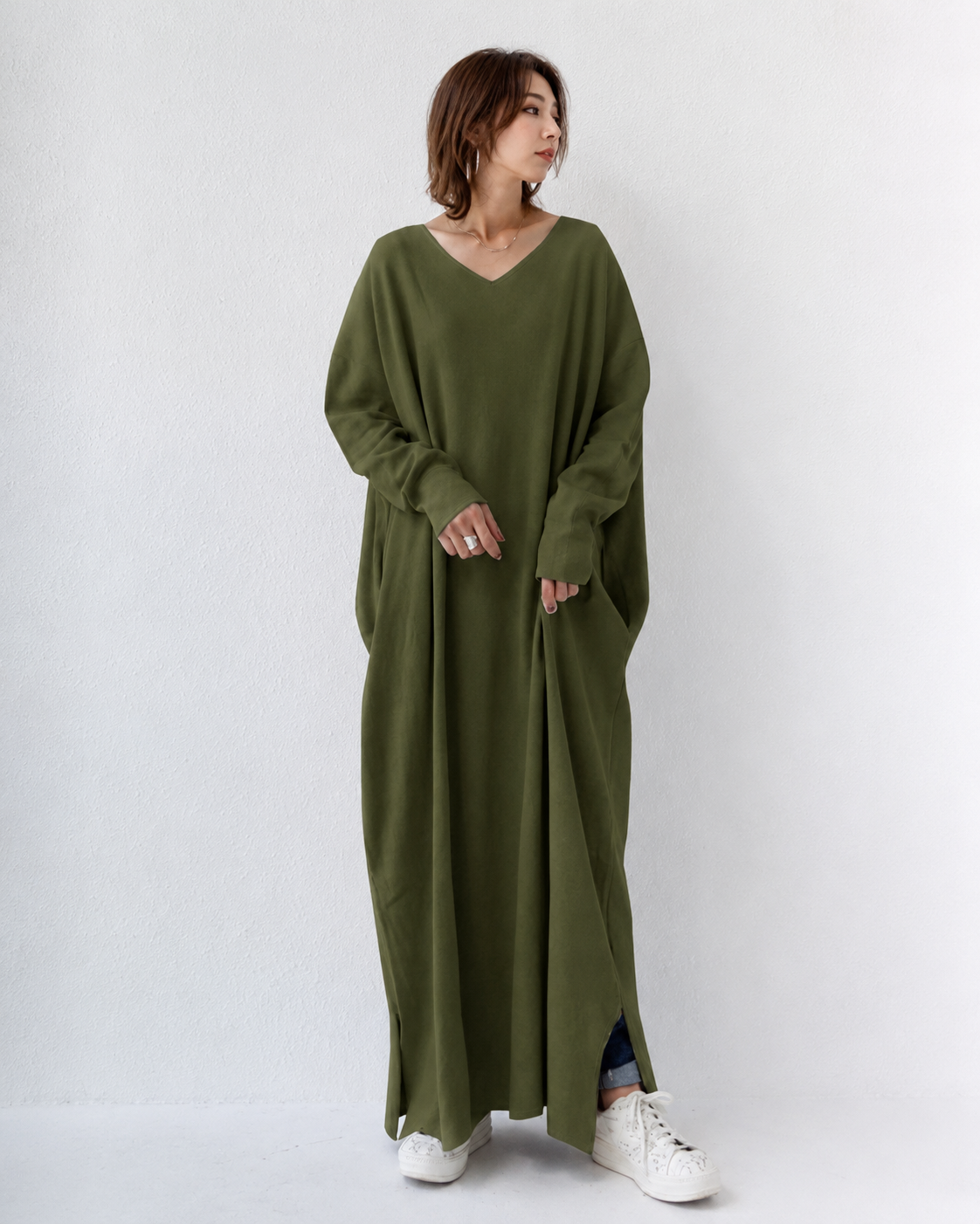 Shacora - Locker geschnittenes Maxikleid mit V-Ausschnitt