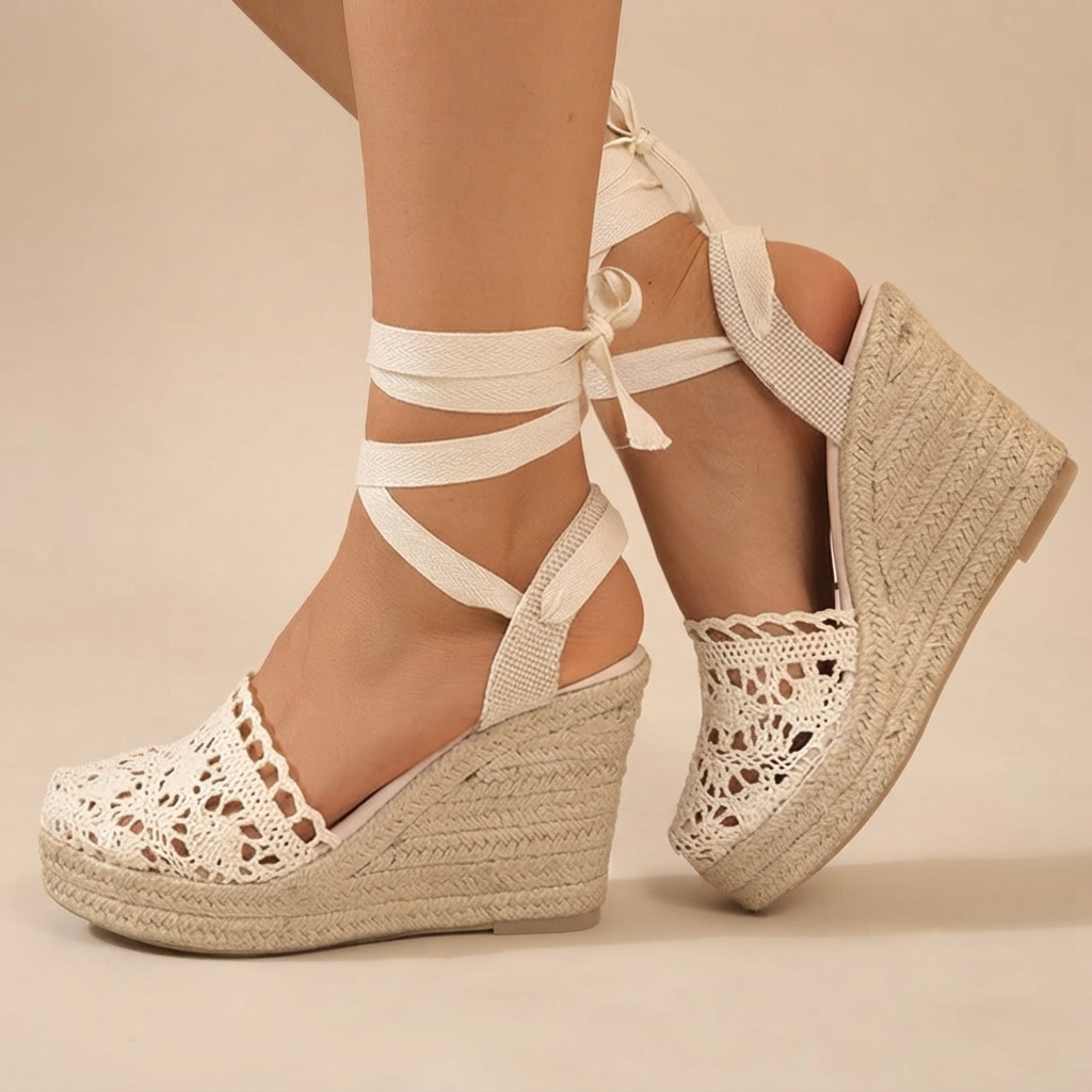 Jeanede - Schicke Sandalen mit Keilabsatz und Schnürelementen