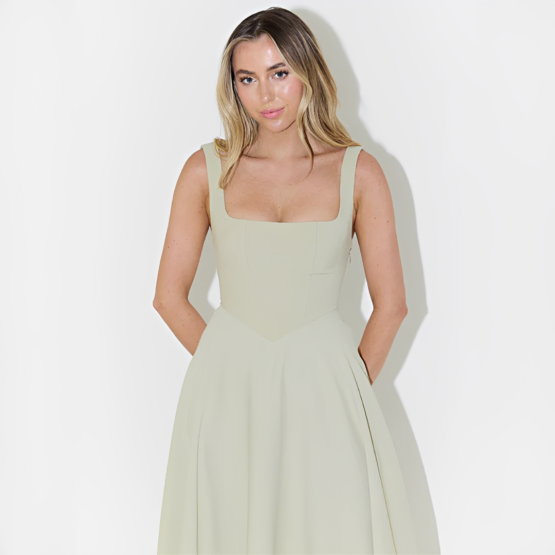 Fioren - Schickes Midikleid mit Rechteckigem Ausschnitt