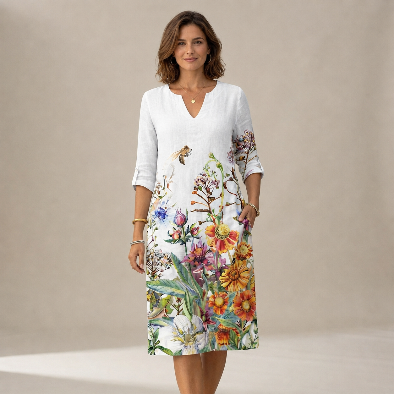 Ninna - Stilvolles und figurbetontes V-Ausschnitt-Kleid