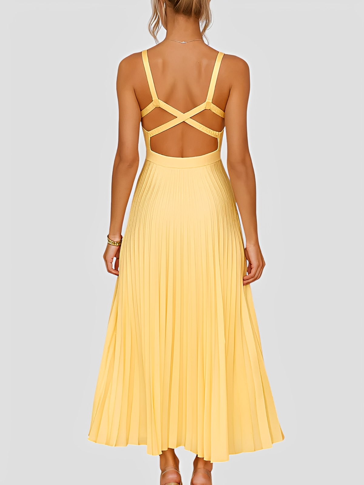 Anjanae - Elegantes, plissiertes Kleid mit V-Ausschnitt