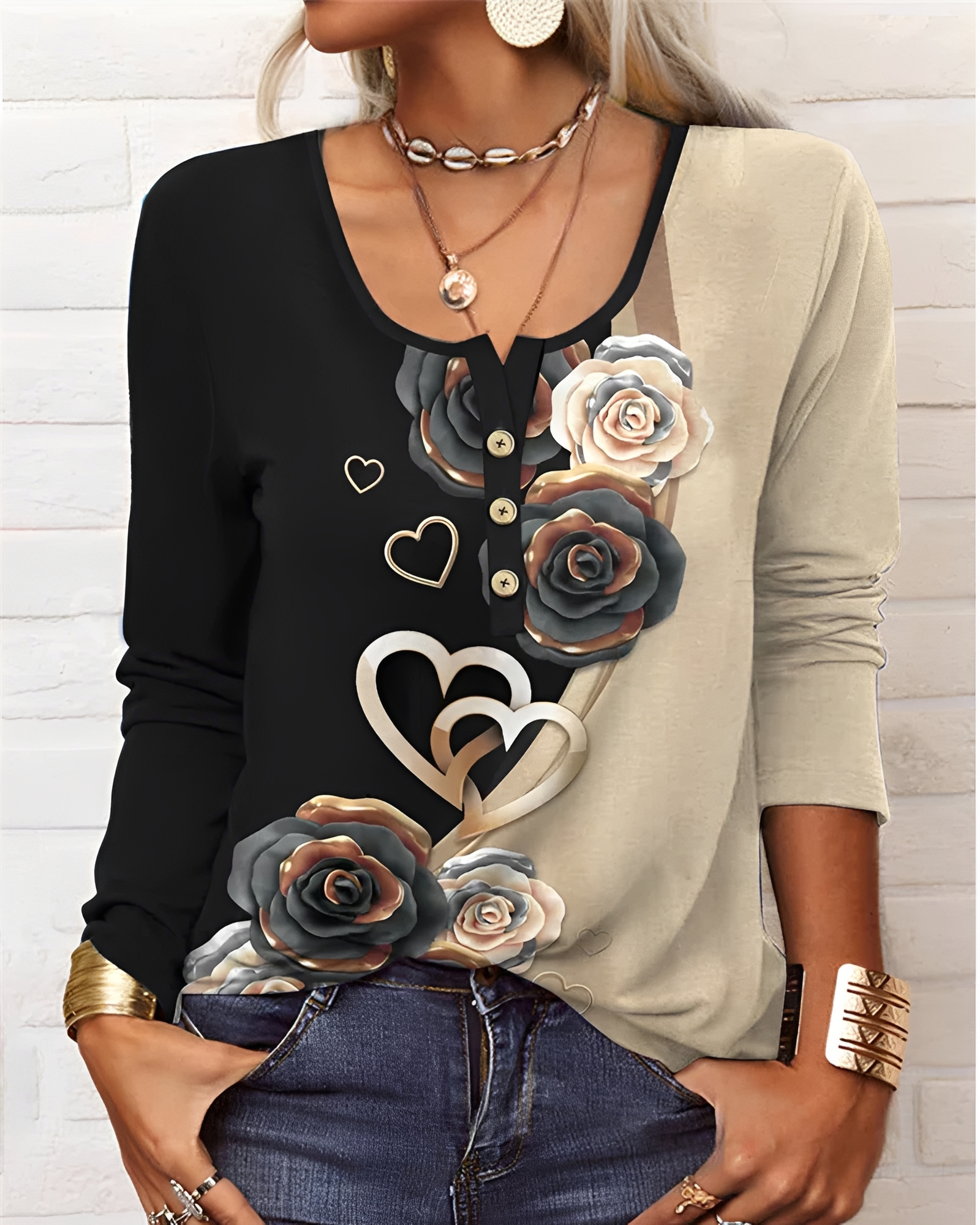 Alejandra - Modische Halbknopf-Bluse