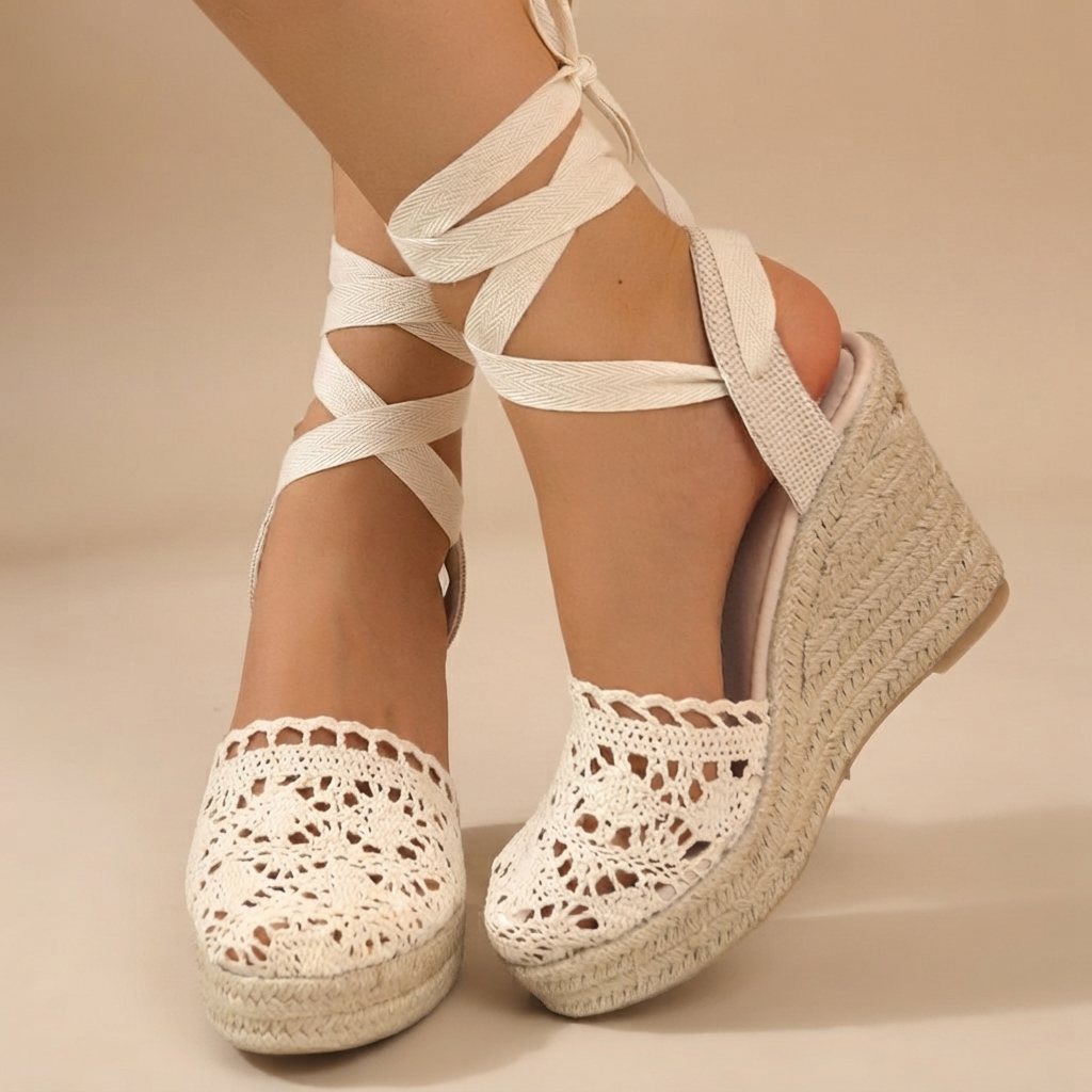 Jeanede - Schicke Sandalen mit Keilabsatz und Schnürelementen