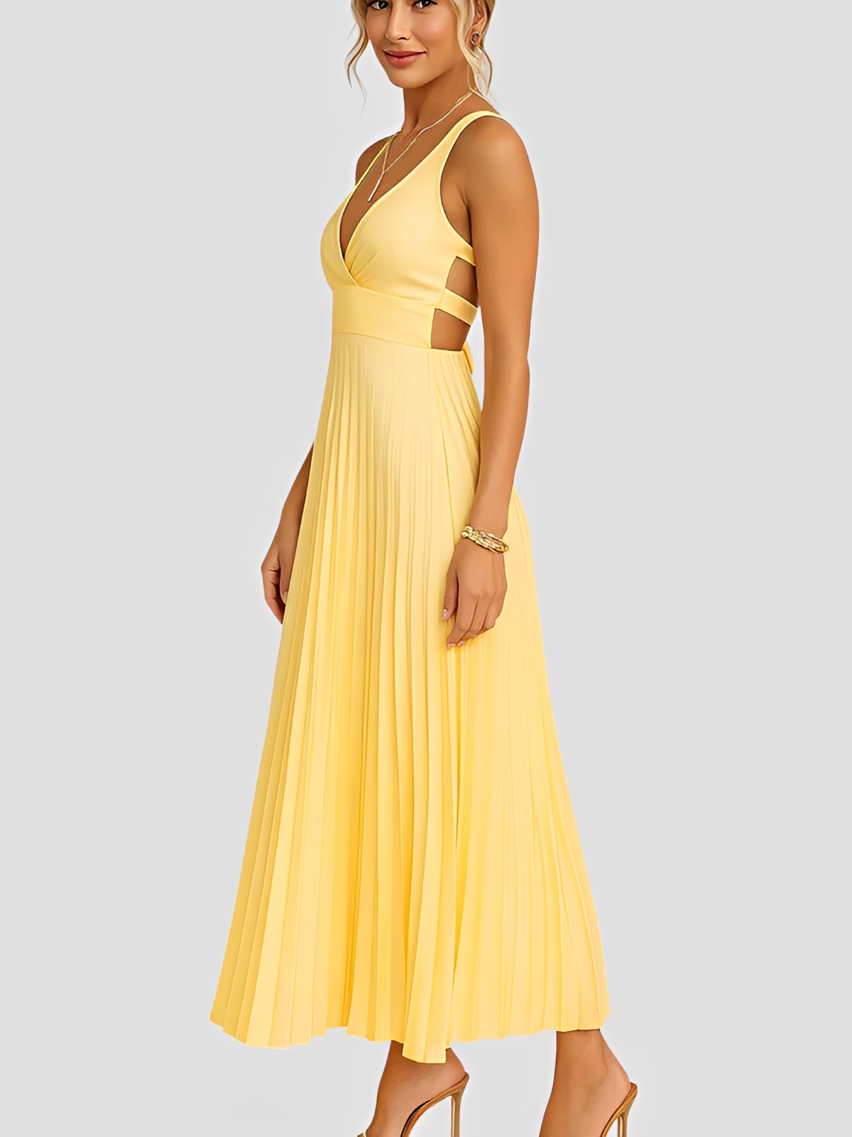 Anjanae - Elegantes, plissiertes Kleid mit V-Ausschnitt