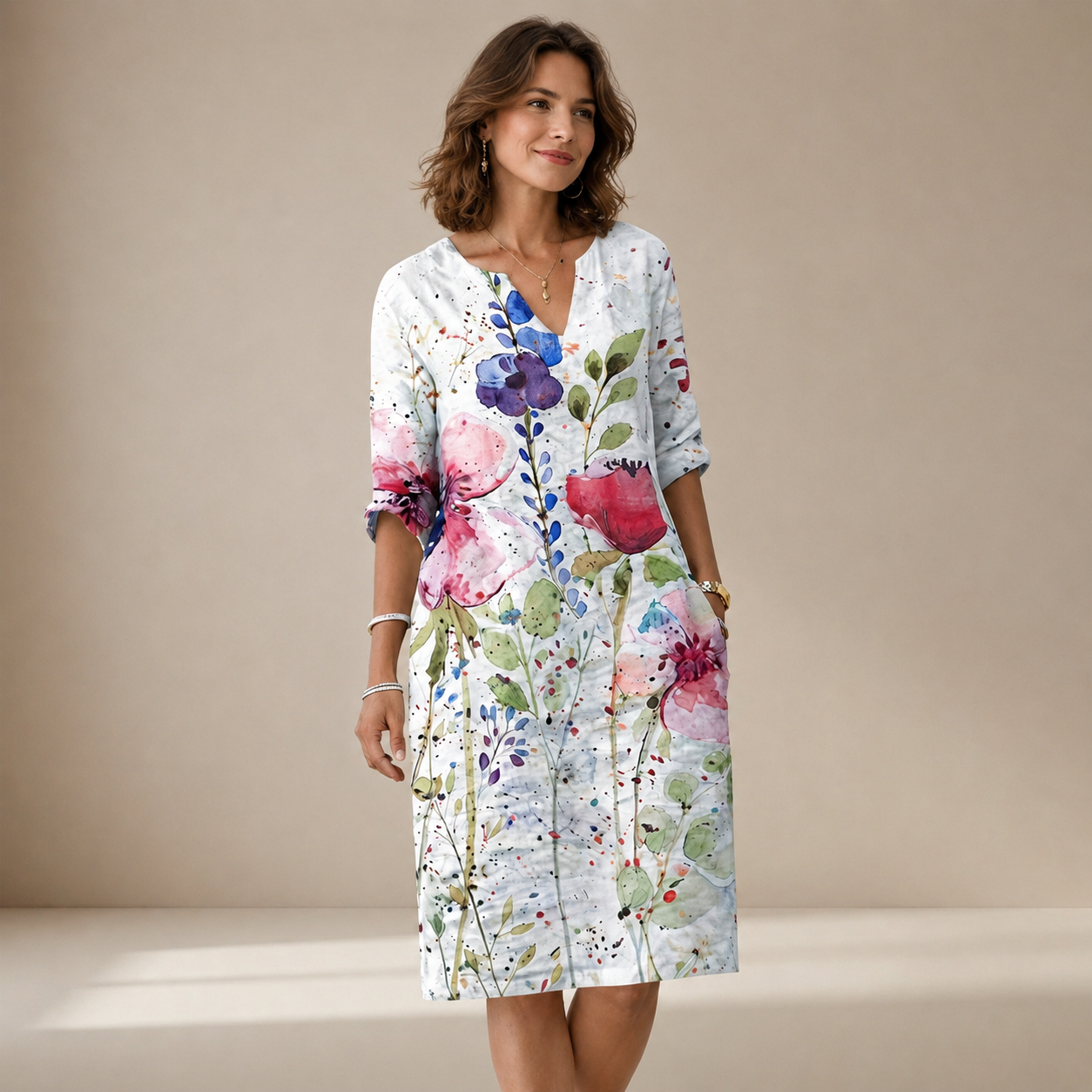Ninna - Stilvolles und figurbetontes V-Ausschnitt-Kleid