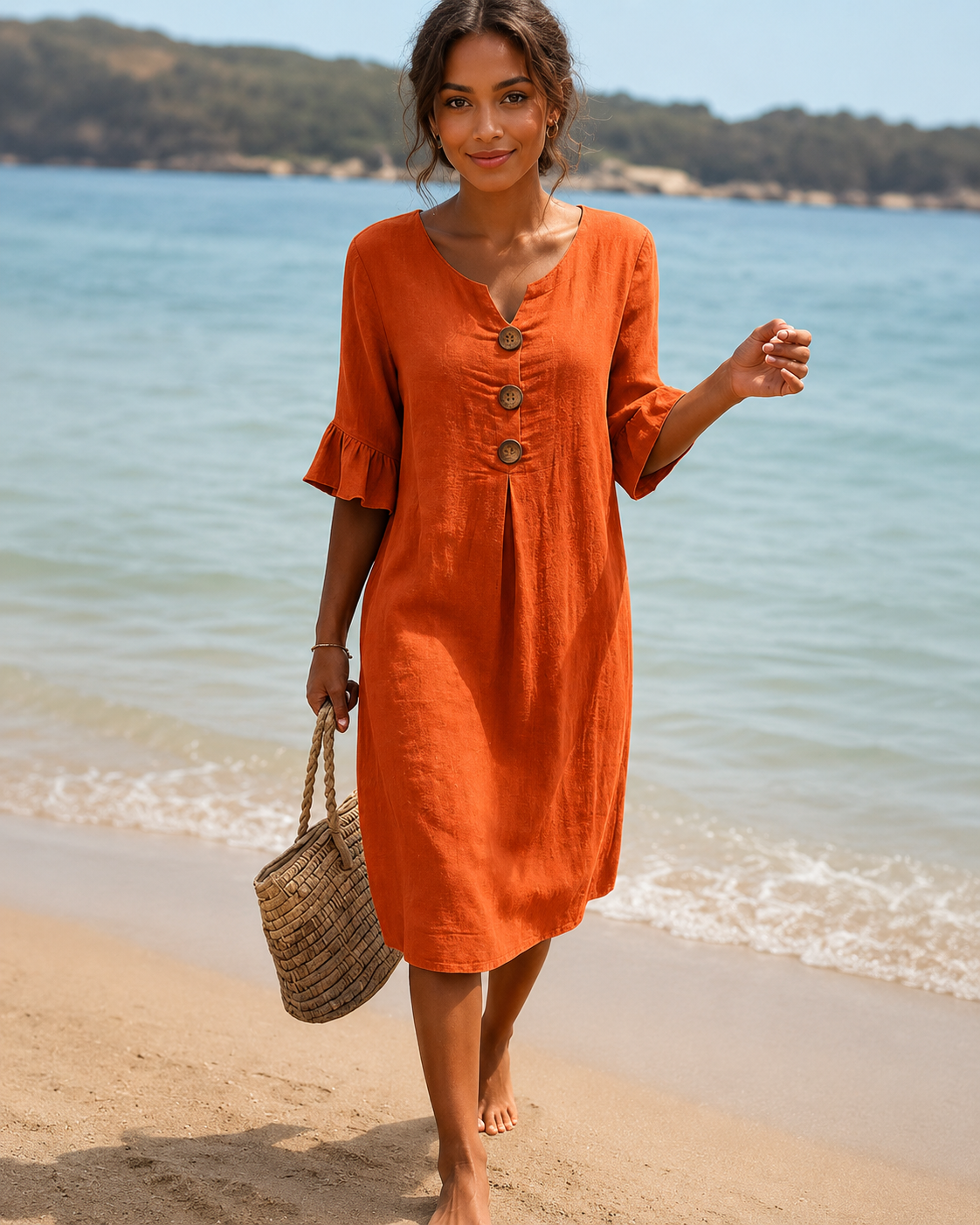 Éliane - Schickes Kleid mit V-Ausschnitt und Knopfdetails