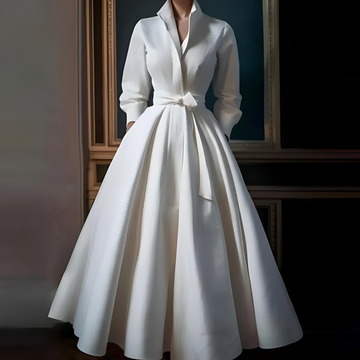 Megan - Stilvolles langes Damenkleid mit Taillengürtel