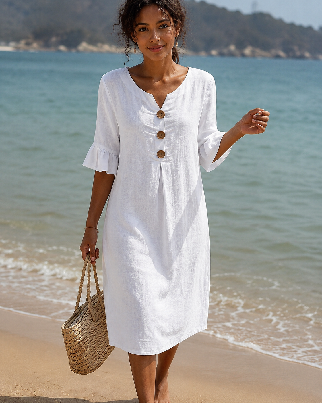 Éliane - Schickes Kleid mit V-Ausschnitt und Knopfdetails