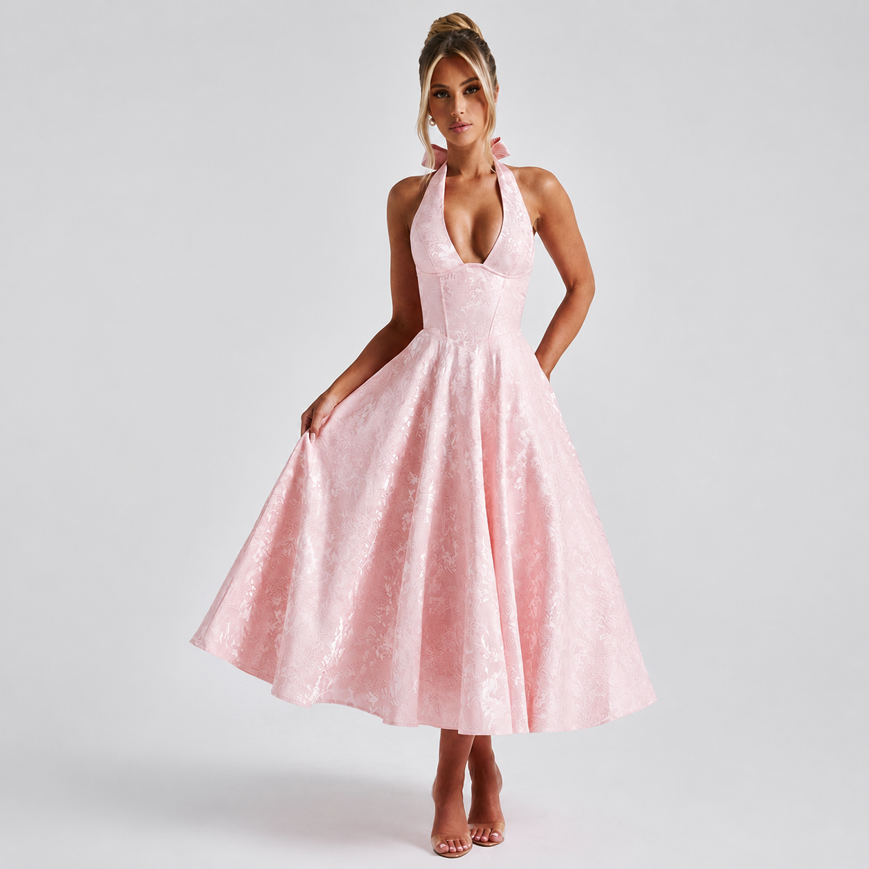 Dahlia - Elegant ärmelloses Kleid mit V-Ausschnitt und Neckholder