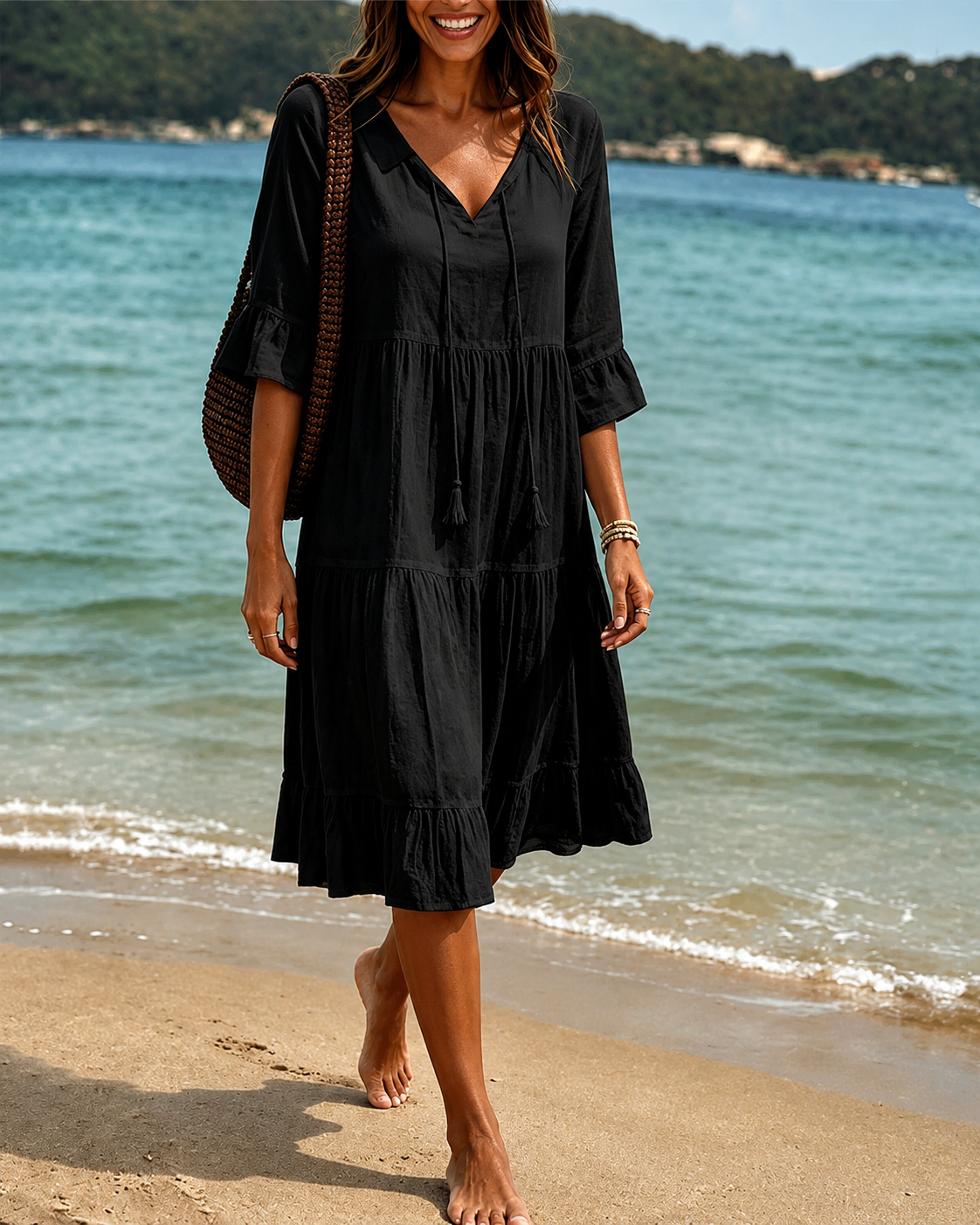 Lorraine - Stilvolles Midikleid mit V-förmigem Ausschnitt