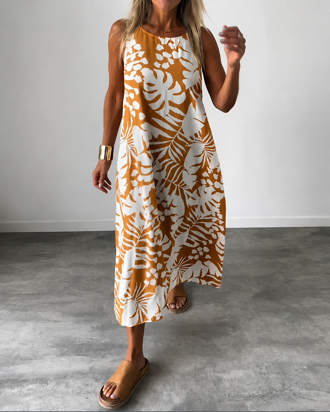 Arianna - Weites ärmelloses Kleid mit Muster