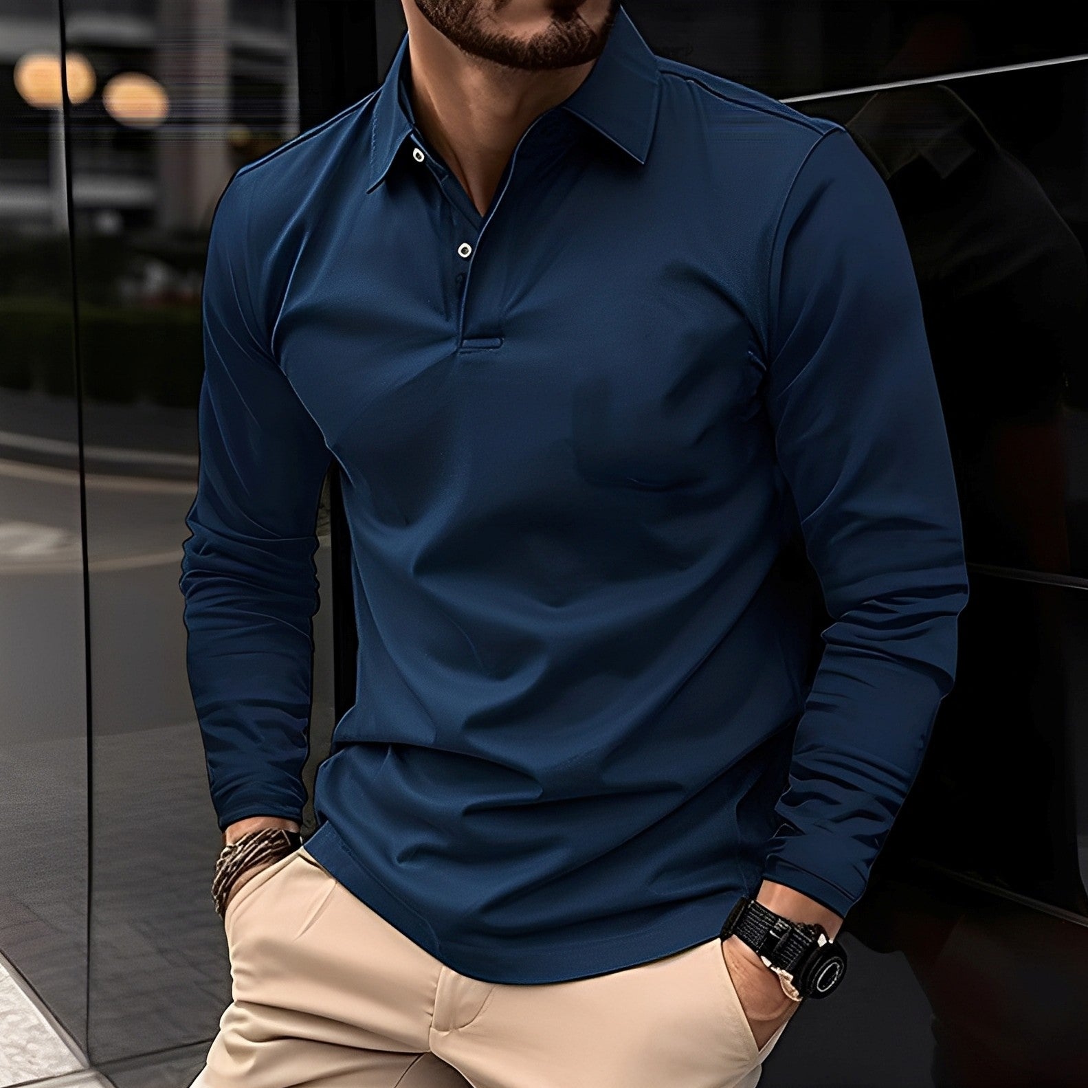 Deacon - Komfortables Langarm-Poloshirt für Männer