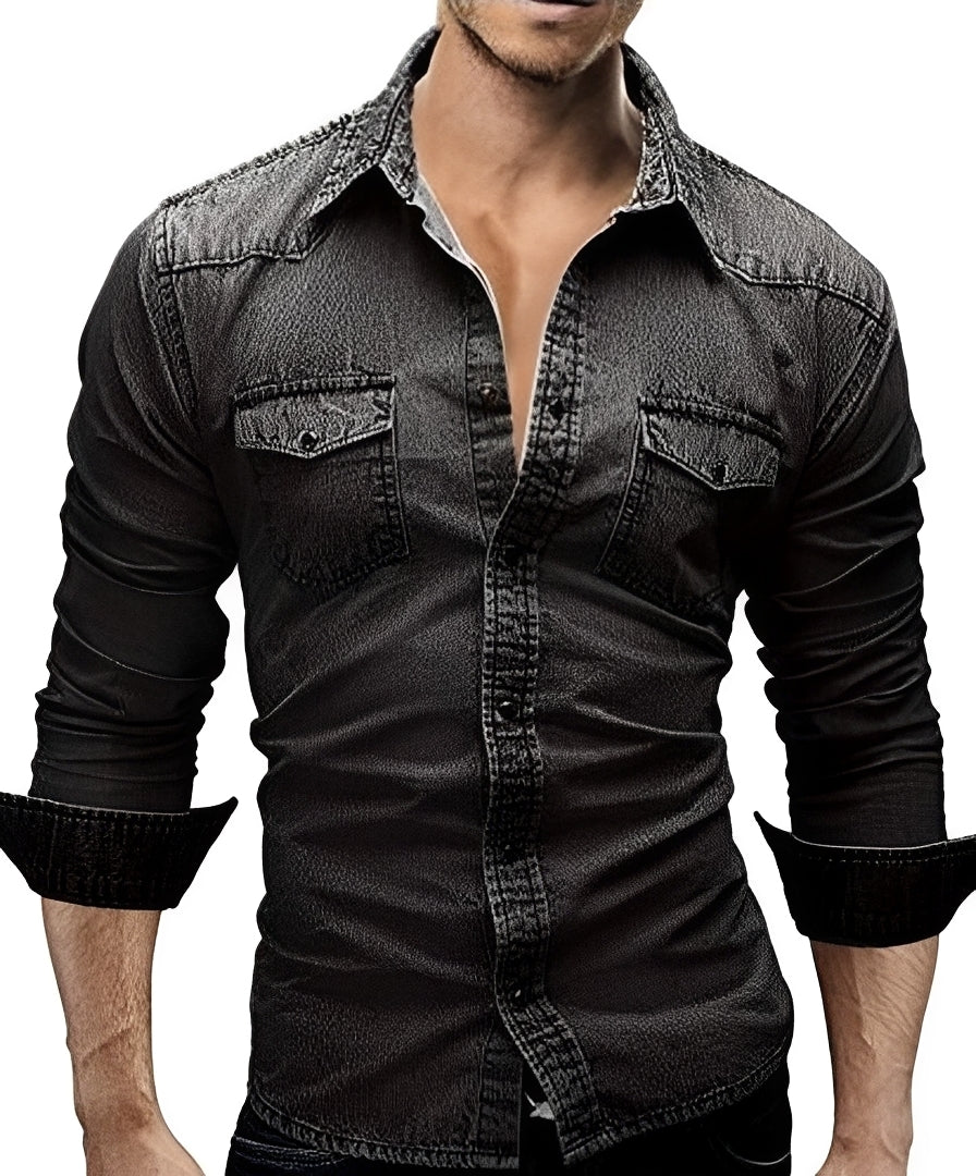 Arjun - Herren-Jeanshemd - Lässiges Langarm