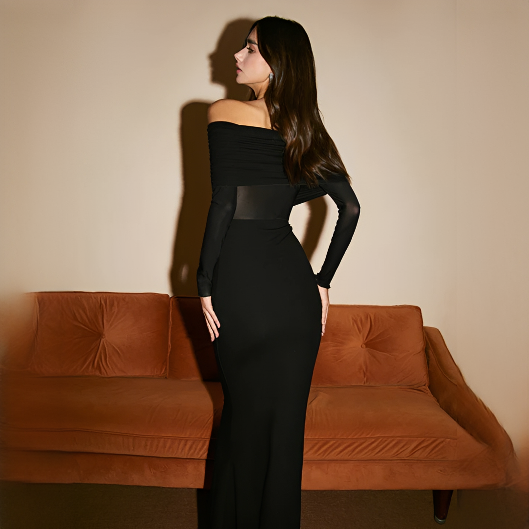Ermanda - Stilvolles langes Kleid mit schulterfreiem Design