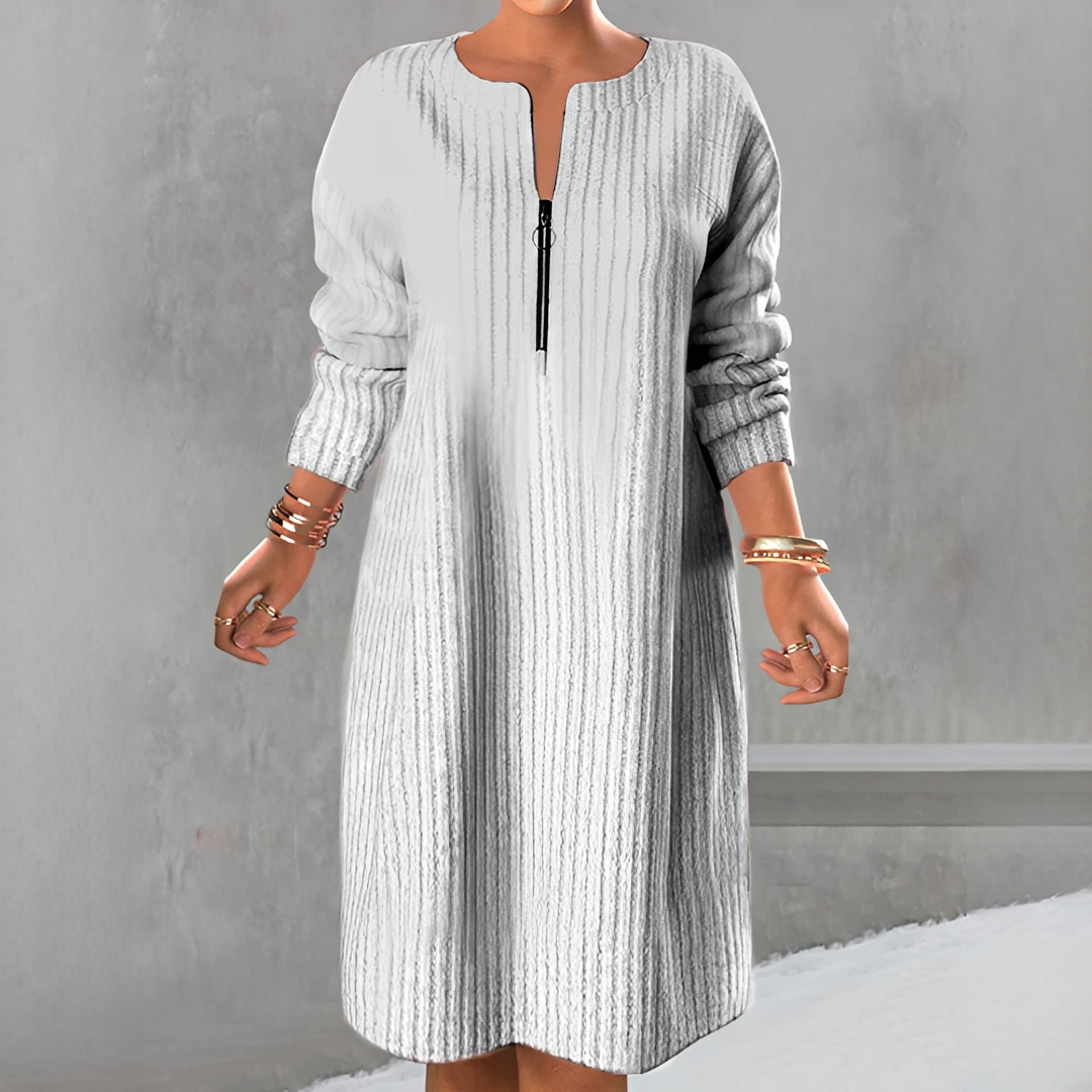 Marion - Stilvolles Langarm-Zip-Kleid