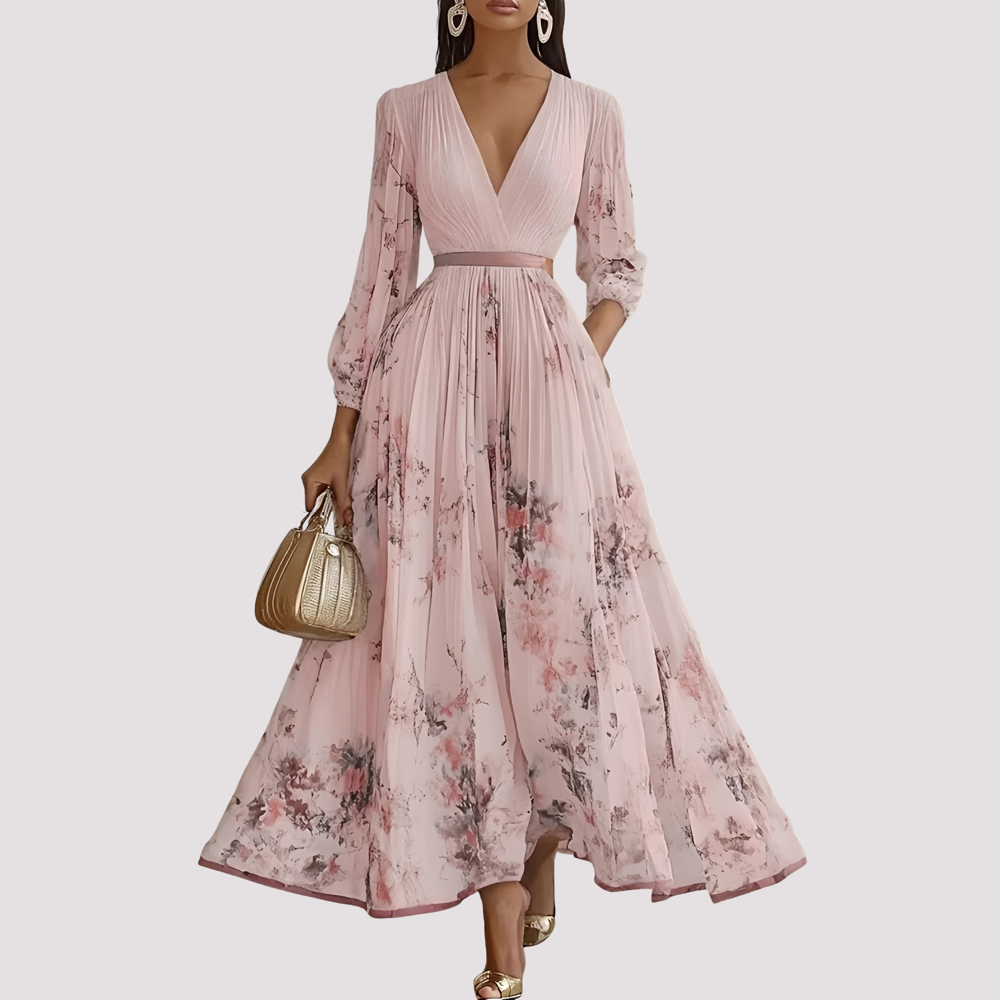 Leah - Midikleid mit Blumenprint und langen Ärmeln