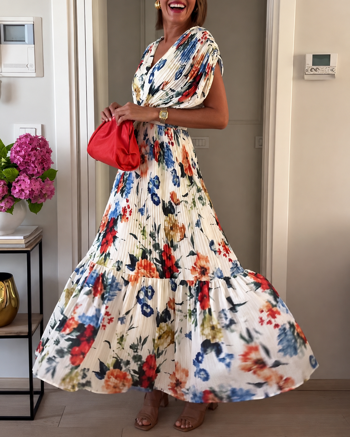 Sharon - Stilvolles Kleid mit Falten und Blumenmuster