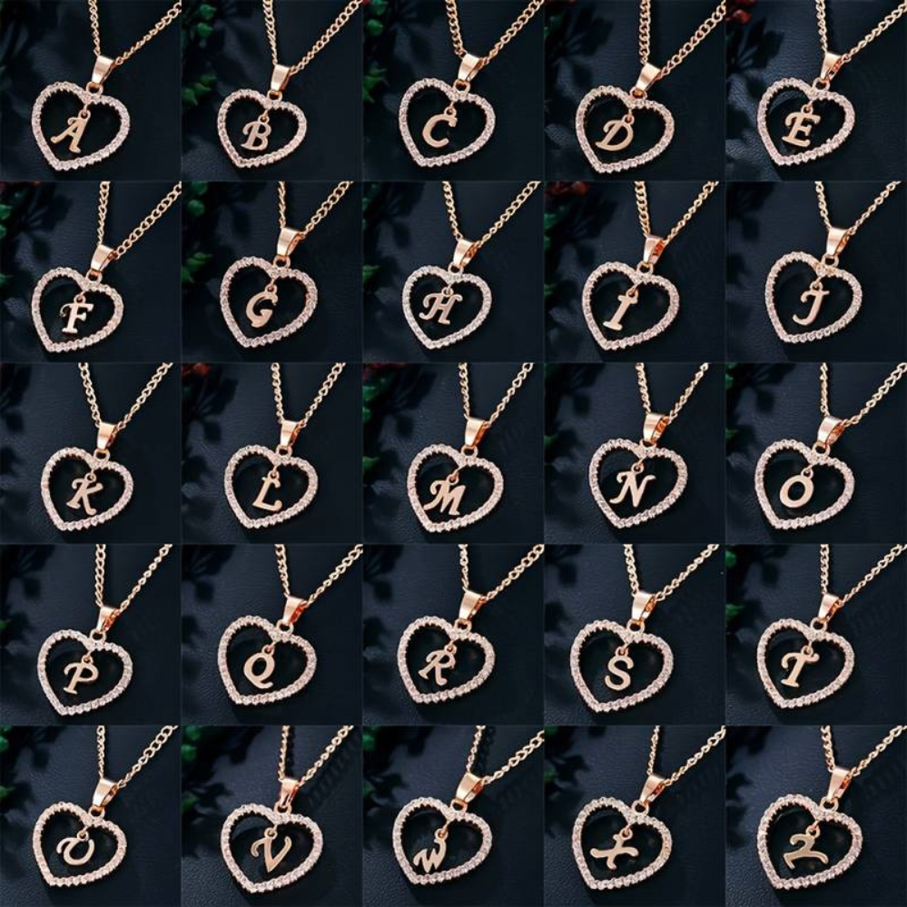 Kristall-Halsband mit Herz-Anhänger und Initiale