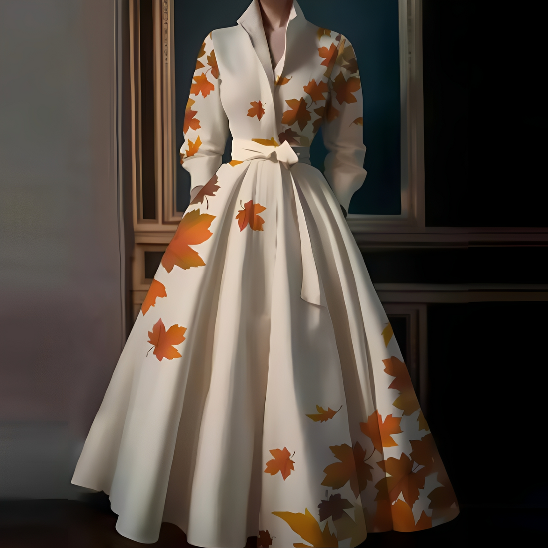 Megan - Stilvolles langes Damenkleid mit Taillengürtel