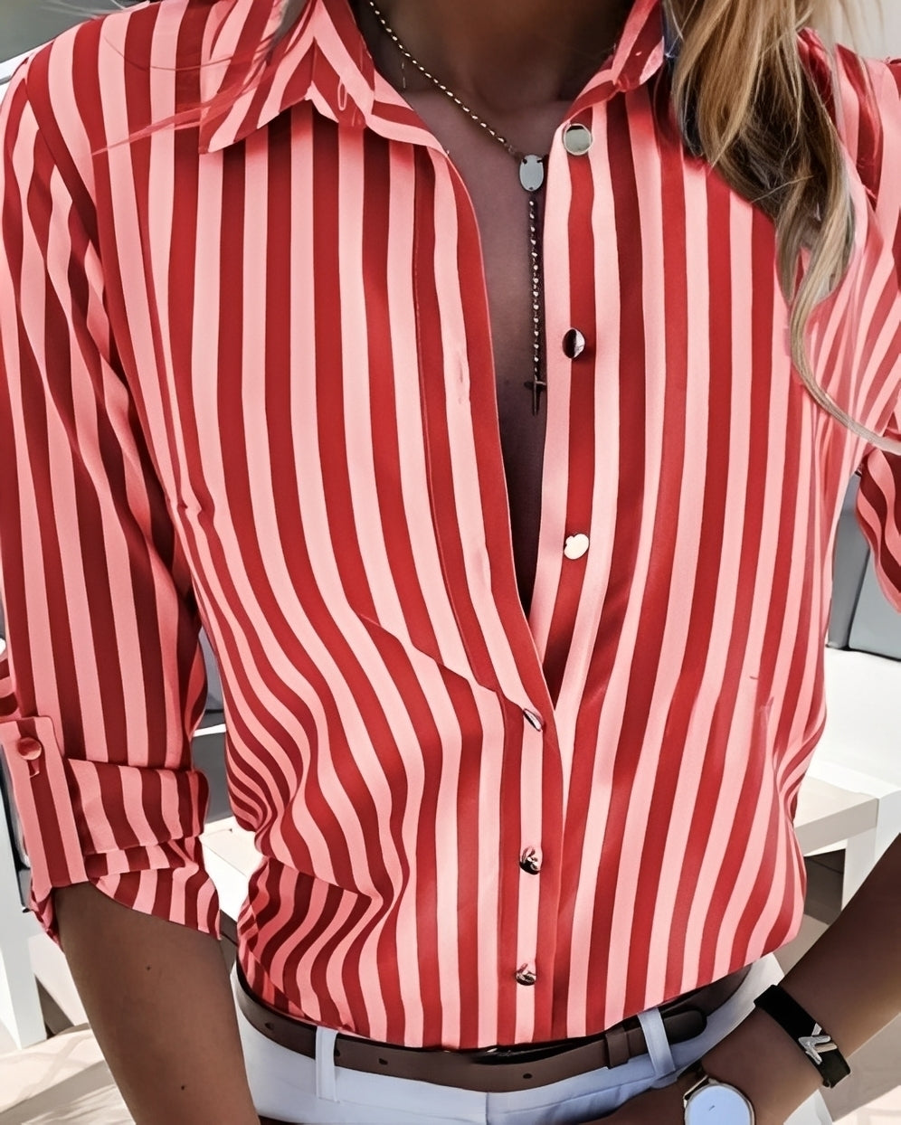 Rosie - Retro-gestreifte Hemdbluse