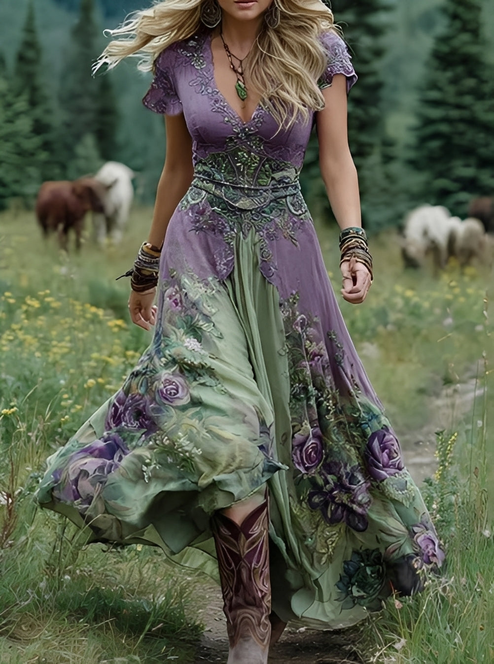 Erica - Elegantes Maxikleid mit Blumenmuster für Damen