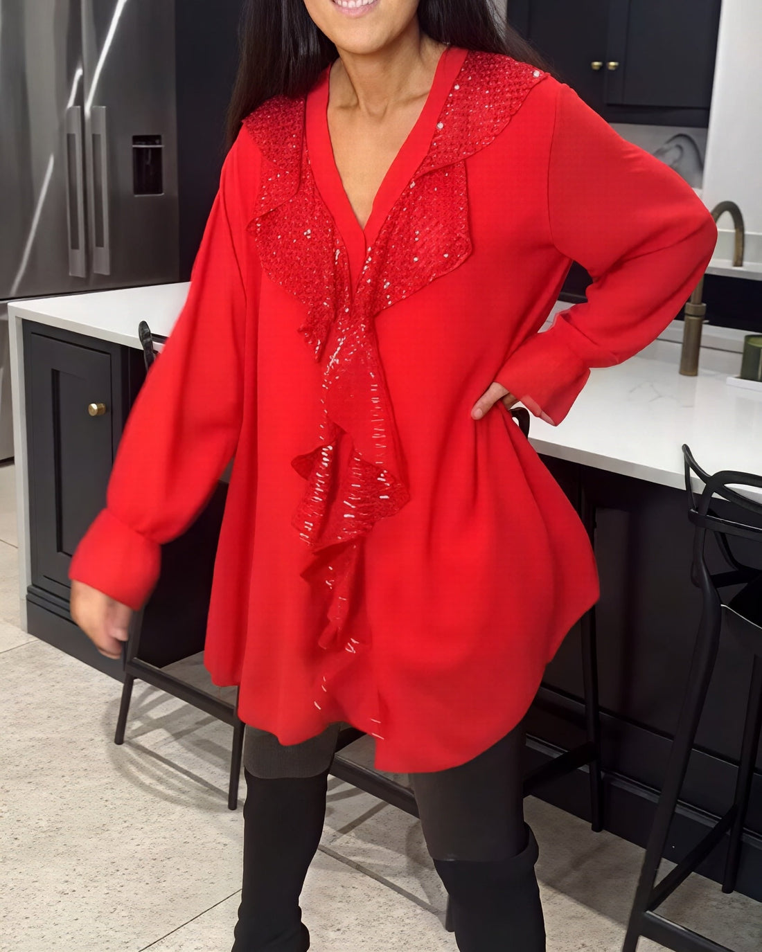 Aurora - Lange Bluse mit V-Ausschnitt