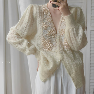 Rachael - Trendiger Damen-Cardigan mit langen Ärmeln und Perlen