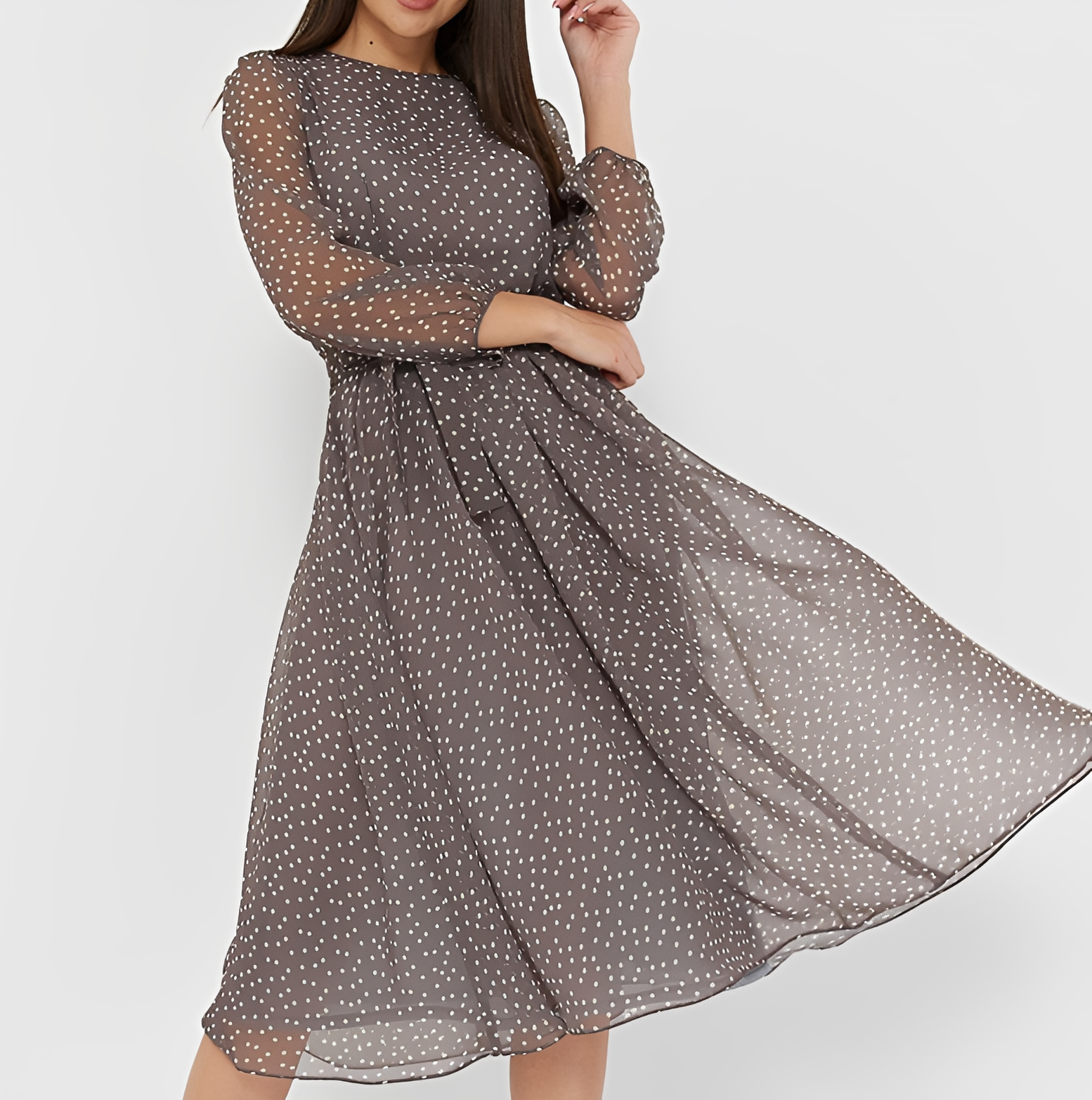 Tessa - Elegantes langärmeliges Kleid mit Punkten