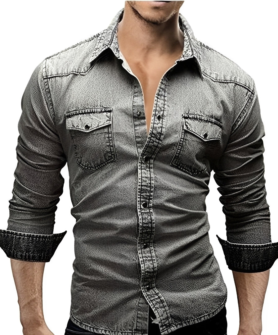 Arjun - Herren-Jeanshemd - Lässiges Langarm
