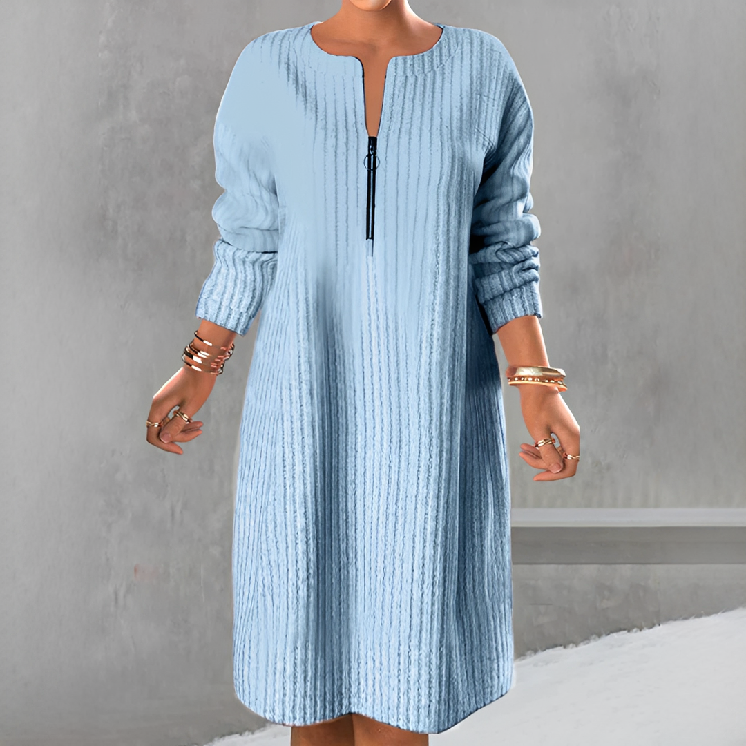 Marion - Stilvolles Langarm-Zip-Kleid