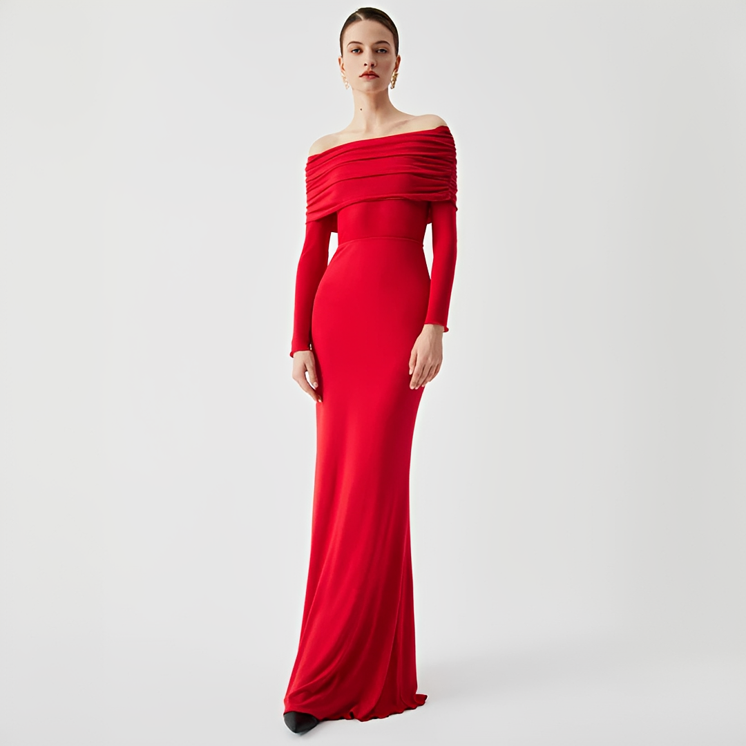 Ermanda - Stilvolles langes Kleid mit schulterfreiem Design