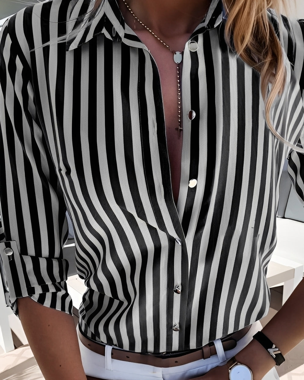Rosie - Retro-gestreifte Hemdbluse