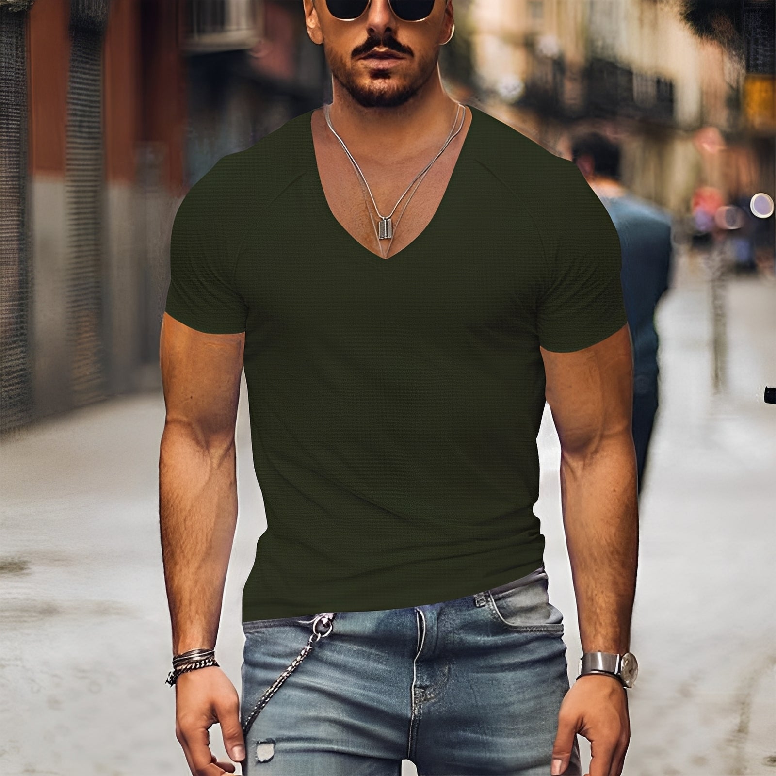 Kenneth - Herren V-Neck T-Shirt im entspannten Look
