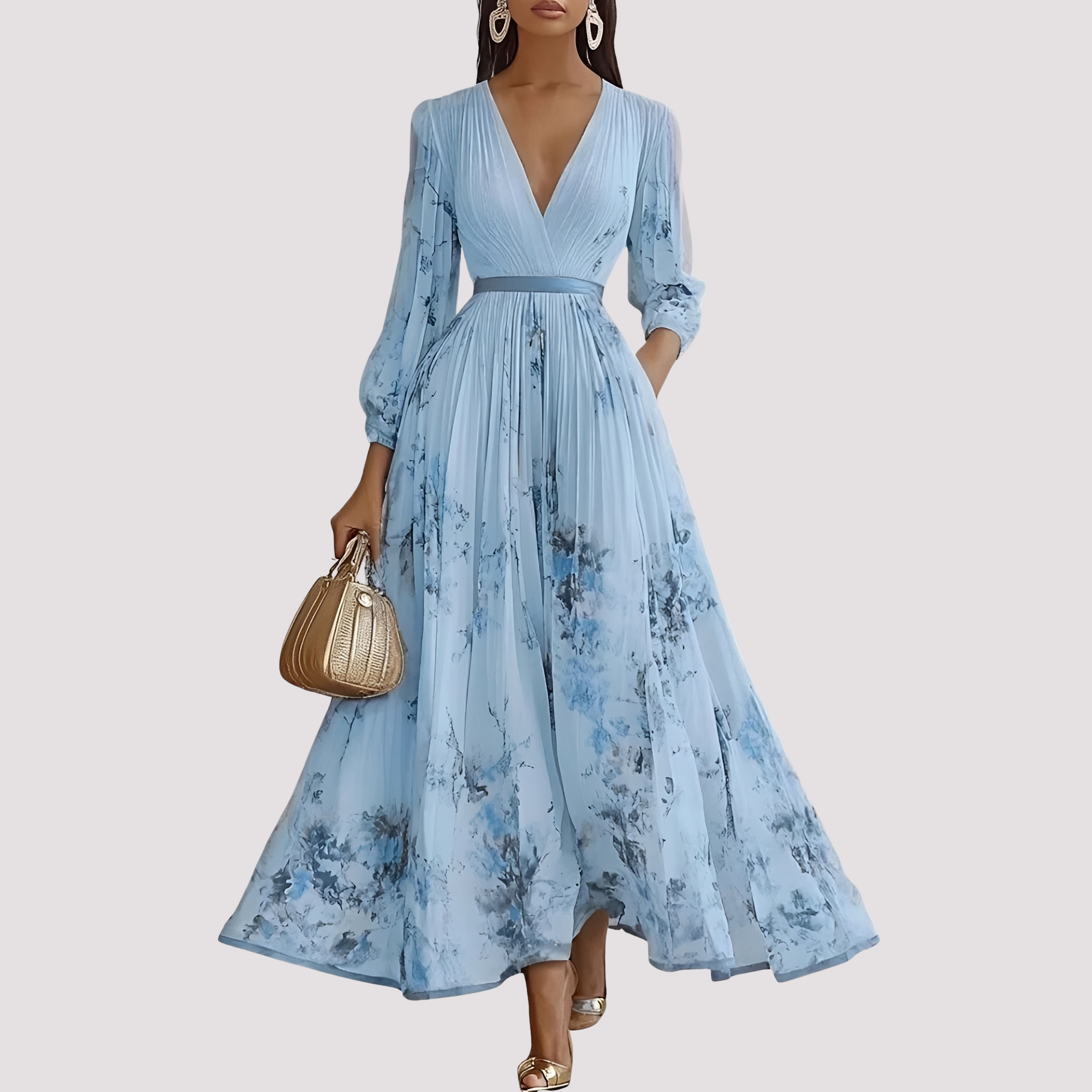 Leah - Midikleid mit Blumenprint und langen Ärmeln