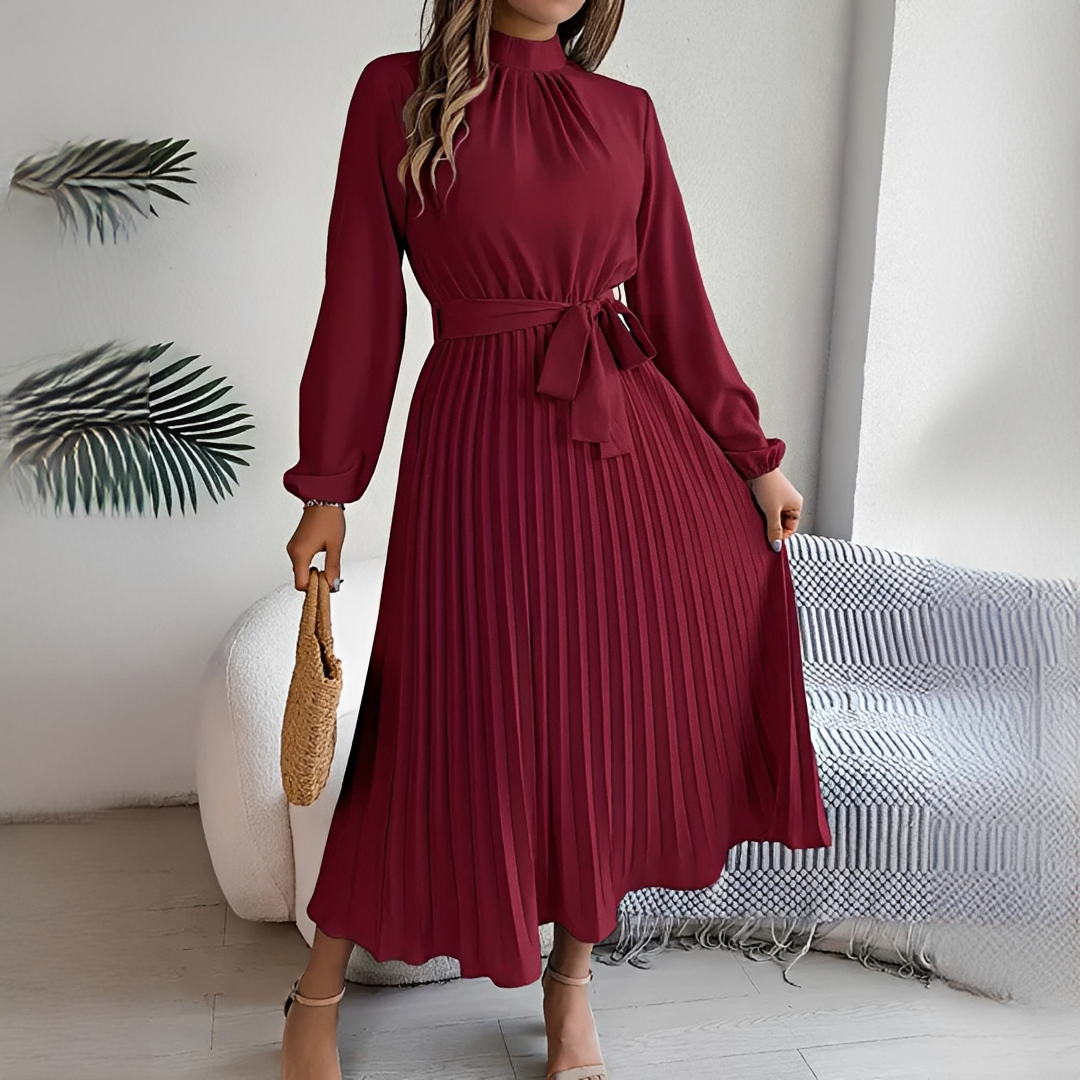 Jessy - Damenkleid mit langen, plissierten Ärmeln