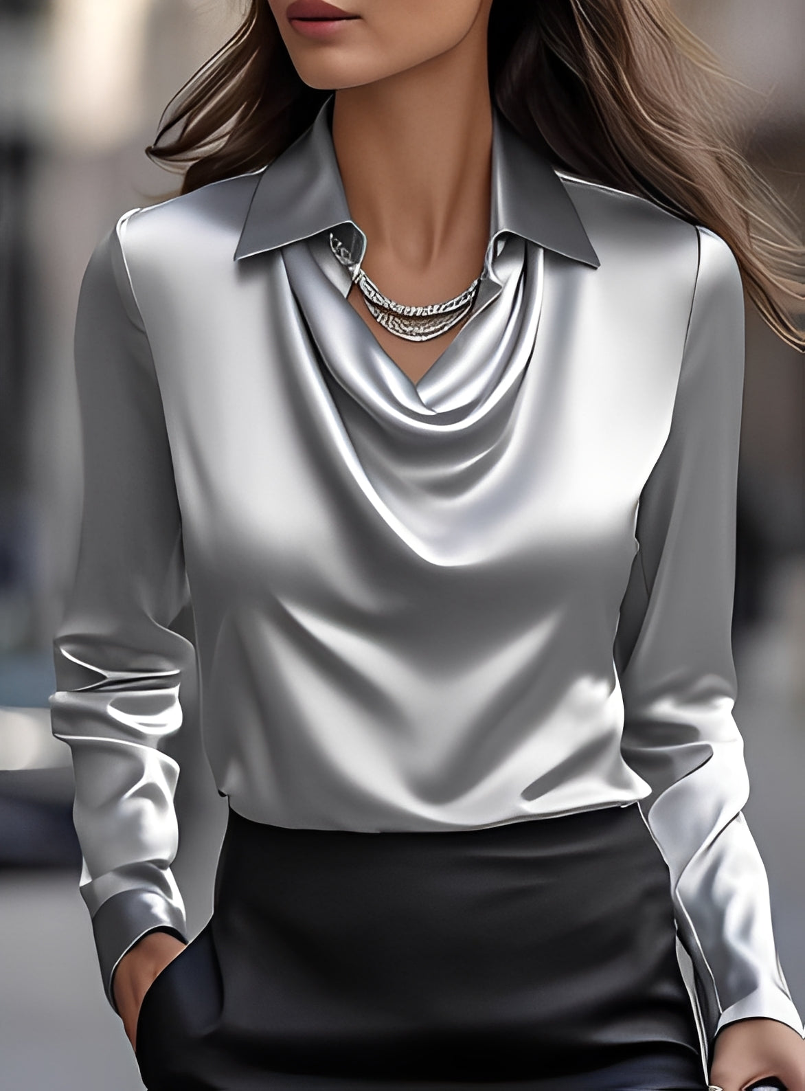 Terry - Schicke Langarm-Plissee-Bluse