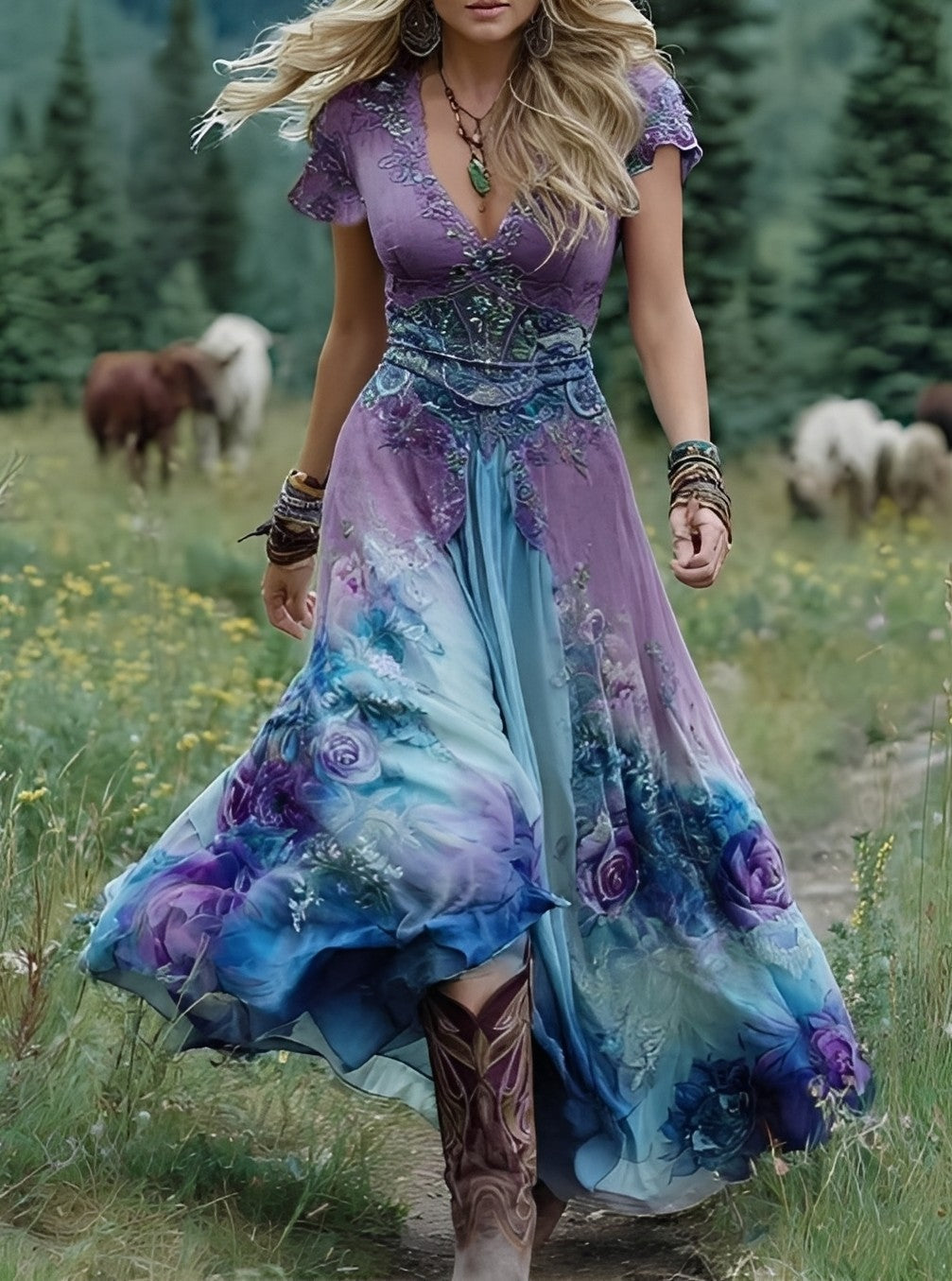 Erica - Elegantes Maxikleid mit Blumenmuster für Damen