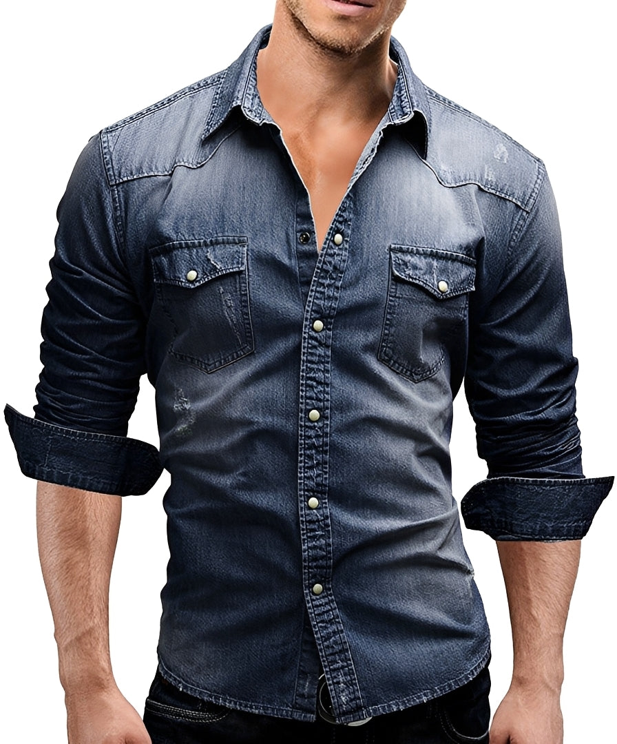 Arjun - Herren-Jeanshemd - Lässiges Langarm