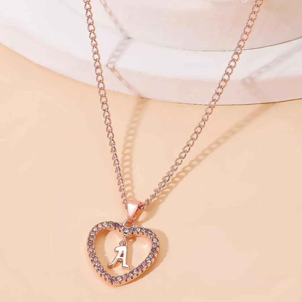 Kristall-Halsband mit Herz-Anhänger und Initiale