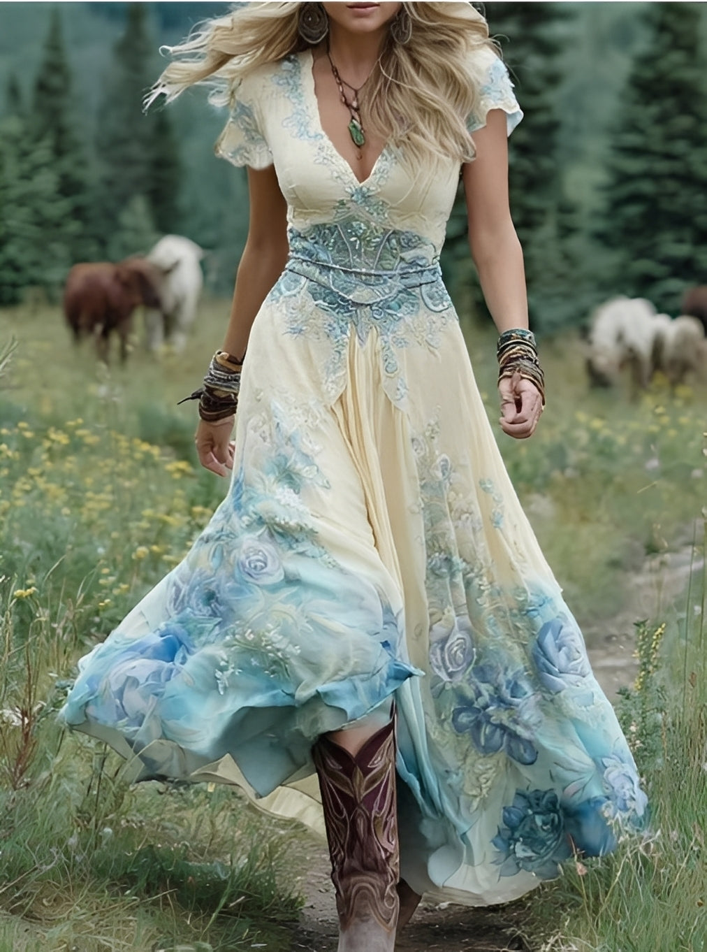 Erica - Elegantes Maxikleid mit Blumenmuster für Damen