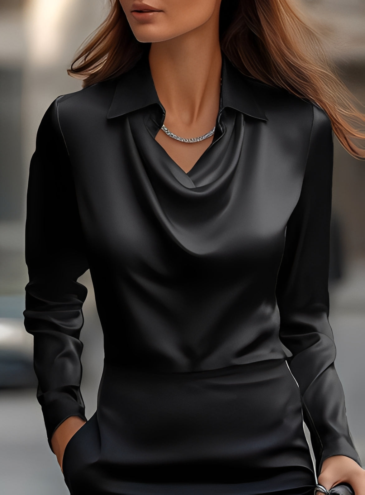 Terry - Schicke Langarm-Plissee-Bluse
